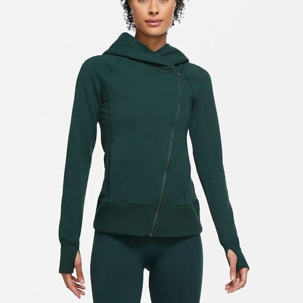 Nike Hoodie Sweatshirt Hunter Green Fleece Diagonal Full Zip